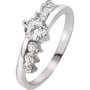 Prsten Prsten ze stříbra 925 - kulatý čirý kamínek, tři kamínky vedle ramen - Velikost: 49