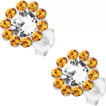 Náušnice Puzetové náušnice, stříbro 925, kvítek z krystalků Preciosa, čirý a oranžový odstín