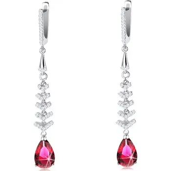 Náušnice Visací stříbrné náušnice 925, broušená slza v červené barvě, blýskavé šipky