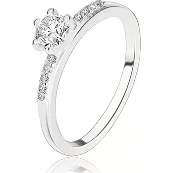 Prsten Stříbrný prsten 925 - kulatý čirý zirkón v kotlíku, zirkonová ramena - Velikost: 50