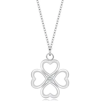 Náhrdelník Stříbrný náhrdelník 925 - srdcový čtyřlístek s čirým diamantem