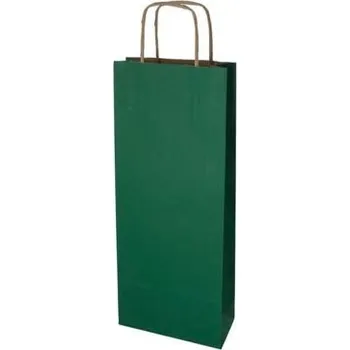 Papírová taška na víno tmavě zelená 140x80x390 mm s krouceným uchem od 25 ks