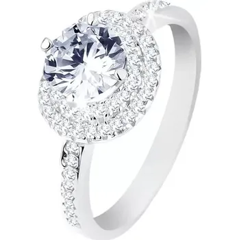 Prsten Zásnubní prsten, stříbro 925, dvojitý lem, kulatý čirý zirkon - Velikost: 57