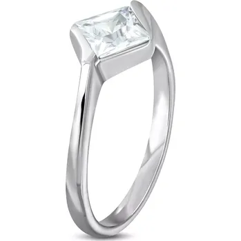 Prsten Zásnubní ocelový prsten s kosočtvercovým zirkonem čiré barvy - Velikost: 54