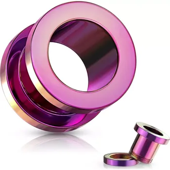 Piercing Tunel do ucha z 316L oceli - lesklý povrch růžové barvy, PVD povrchová úprava - Tloušťka : 14 mm