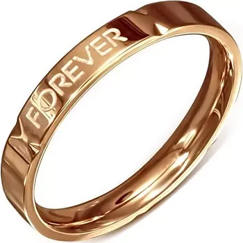 Prsten Prstýnek růžovozlaté barvy - ocelový, "Forever Love" - Velikost: 49