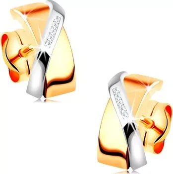 Náušnice Dvoubarevné náušnice ve 14K zlatě - překrývající se obloučky, čiré zirkonky