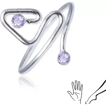 Prsten Prsten ze stříbra 925, zahnutá linie ukončená fialovým kamínkem