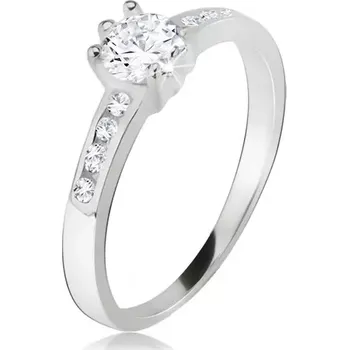 Prsten Prsten, okrouhlý čirý kamínek, malé zirkony v ramenech, ze stříbra 925 - Velikost: 56