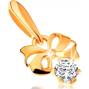 Přívěsek Zlatý přívěsek 585 - lesklá mašlička zdobená výřezy, kulatý čirý zirkon