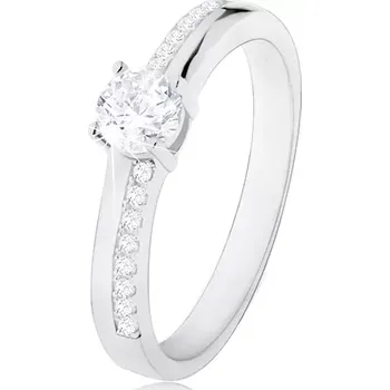 Prsten Stříbrný prsten 925, kulatý čirý zirkon, třpytivé linie na ramenech - Velikost: 61