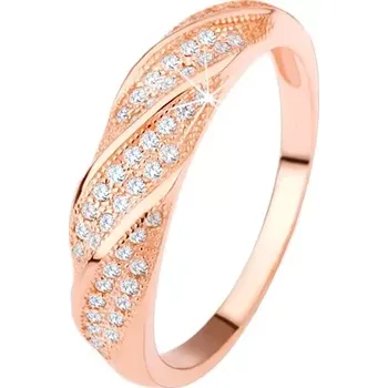 Prsten Prsten ze stříbra 925, měděná barva, šikmé linie čirých zirkonů - Velikost: 54