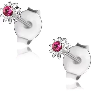 Náušnice Náušnice ze stříbra 925, fuchsiový Swarovského krystalek, květ