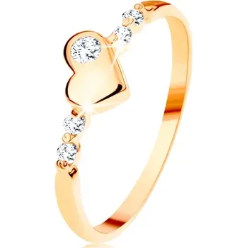 Prsten Zlatý prsten 585 - vypouklé nepravidelné srdíčko, blýskavé čiré zirkony - Velikost: 55