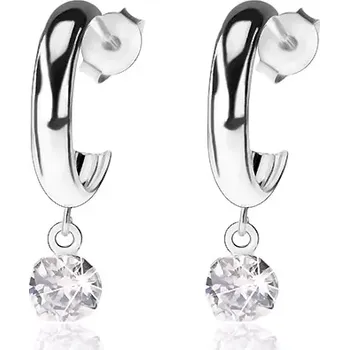 Náušnice Stříbrné 925 náušnice, vypouklé půlkruhy, čirý broušený zirkon, 5 mm
