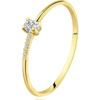 Prsten Zlatý 14K prsten ze žlutého zlata - oválný zirkon, řada kulatých zirkonů - Velikost: 51