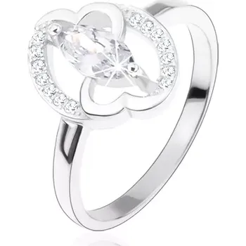 Prsten Zásnubní prsten, stříbro 925, čiré zirkonové zrnko, propojená srdce - Velikost: 49