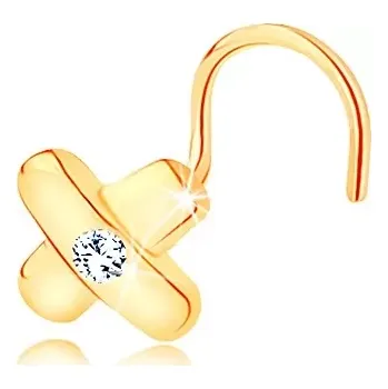 Piercing Zahnutý zlatý piercing 585 - překřížené proužky a čirý zirkon uprostřed