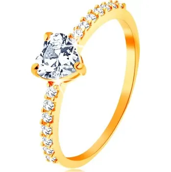 Prsten Prsten ve žlutém 14K zlatě - broušené zirkonové srdíčko čiré barvy - Velikost: 57