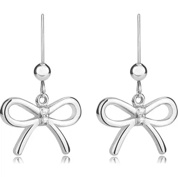 Náušnice Stříbrné náušnice 925 - mašličky s visacími stuhami, dva čiré diamanty uprostřed, afro háček