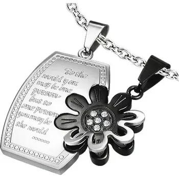 Přívěsek Ocelový dvoupřívěsek - obdélník, květ a zirkony