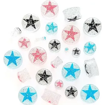 Piercing Piercing do ucha - hvězda na čirém plugu se třpytkami - Tloušťka : 18 mm, Barva: Černá