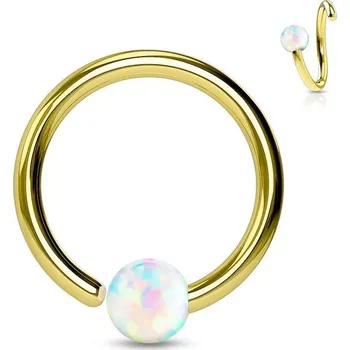 Piercing Piercing z chirurgické oceli, lesklý kroužek zlaté barvy s opálovou kuličkou - Tloušťka x průměr x velikost kuličky: 1,2 x 8 x 3 mm
