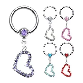 Piercing Piercing kroužek se srdíčkem vykládaným zirkony - Barva zirkonu: Růžová - P