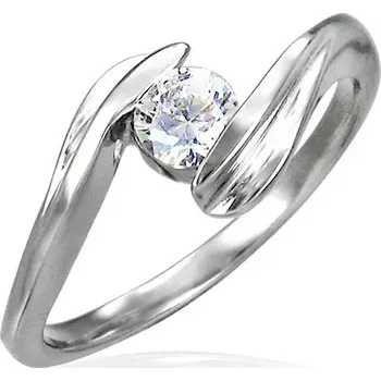 Prsten Snubní prsten se zirkonem uchyceným mezi konci prstenu - Velikost: 57