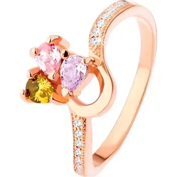 Prsten Stříbrný prsten 925, měděná barva, trojbarevný zirkonový trojlístek - Velikost: 58