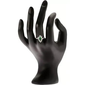 Prsten Stříbrný prsten 925 - elipsovitý kamínek zelené barvy, zirkonová kontura - Velikost: 59