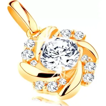 Přívěsek Přívěsek ve žlutém 14K zlatě - slunce, čirý zirkon, zatočené třpytivé paprsky