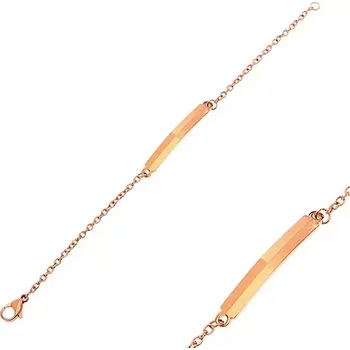 Náramek Ocelový náramek měděné barvy, známka s lesklými a matnými obdélníky