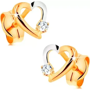 Náušnice Briliantové náušnice ze 14K zlata - obrys srdíčka s drobným diamantem