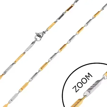 Řetízek Dvoubarevný řetízek z chirurgické oceli, úzké zkosené hranoly se zářezy, 2 mm