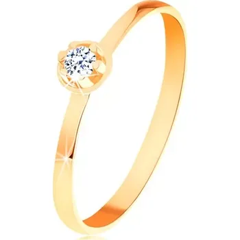 Prsten Prsten ve žlutém 14K zlatě - čirý diamant ve vyvýšeném kulatém kotlíku - Velikost: 52