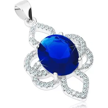 Přívěsek Přívěsek ze stříbra 925, květ - modrý zirkonový ovál, čiré obrysy lupínků