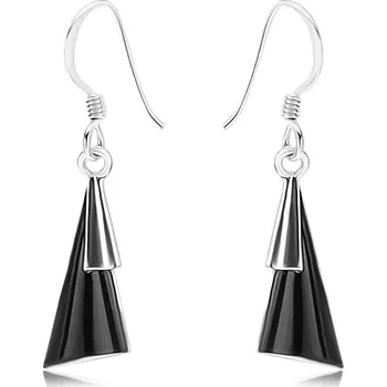 Náušnice Náušnice - stříbro 925, afro háčky, vypouklé trojúhelníky, černý kámen