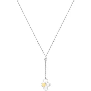 Řetízek Náhrdelník ze stříbra 925 - včelí plást, transparentní zirkon, blýskavý řetízek