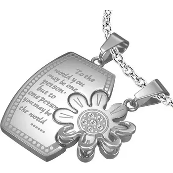 Přívěsek Přívěsky pro dvojici, chirurgická ocel, obdélník s nápisem a kopretina