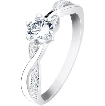 Prsten Stříbrný prsten 925, zvlněná propletená ramena, čirý zirkon - Velikost: 56