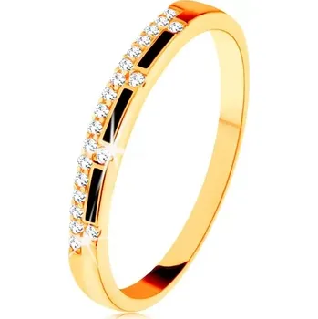 Prsten Prsten ze žlutého 14K zlata - pásy černé glazury, čirá zirkonová linie - Velikost: 50