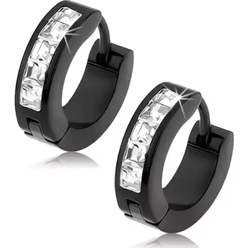 Náušnice Ocelové náušnice černé barvy, bílý proužek vykládaný čirými zirkony