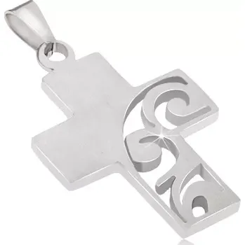 Přívěsek Přívěsek z oceli 316L - kříž stříbrné barvy s vyřezávanou polovinou