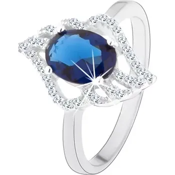 Prsten Stříbrný prsten 925, kontura čirého lístku s oválným tmavě modrým zirkonem - Velikost: 51