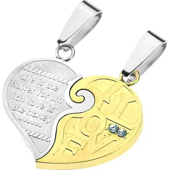 Přívěsek Přívěsky pro dvojici - rozpůlené matné srdce, zamilovaný nápis