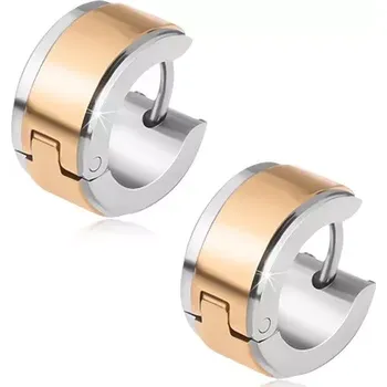 Náušnice Ocelové náušnice, stříbrné kruhy s pásem zlaté barvy