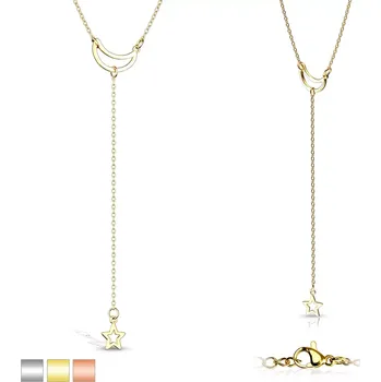 Náhrdelník Náhrdelník z chirurgické oceli - půlměsíc, řetízkovitý přívěsek ve tvaru hvězdičky - Barva: Měděná