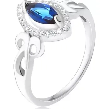 Prsten Prsten - modrý zrníčkovitý zirkon, čirý lem, zakroucené proužky, stříbro 925 - Velikost: 52