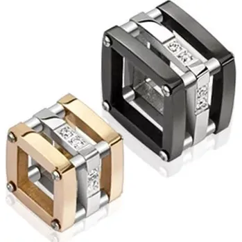 Přívěsek Dvojice ocelových přívěsků - čiré zirkony, měděné a černé barevné provedení